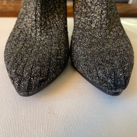 Stuart Weitzman Sock Bootie Black Gold Metallic Knit 6.5 - Picture 11 of 13